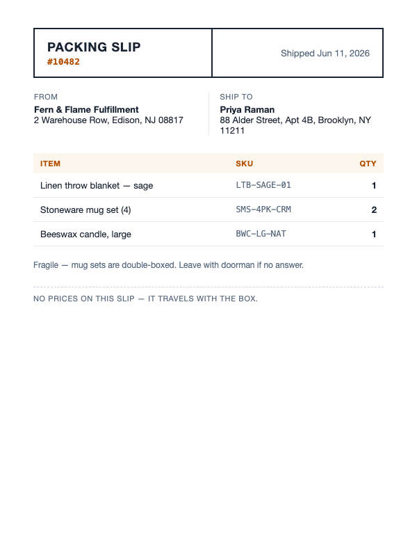 packing slip