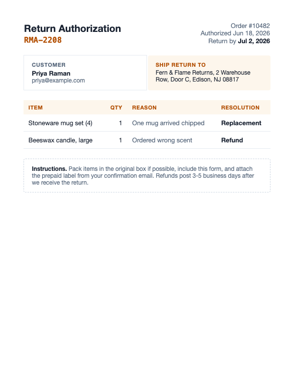 rma form